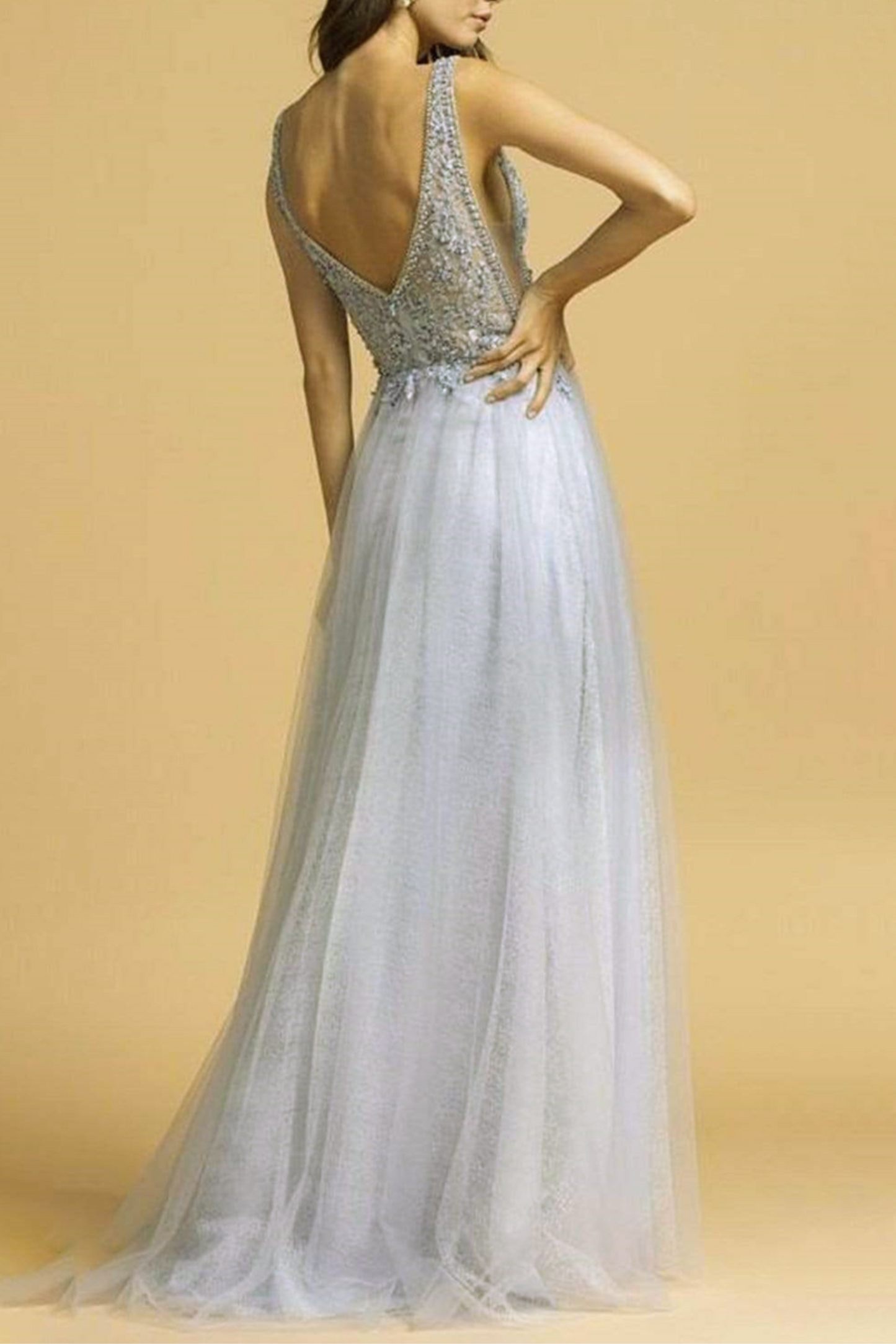 Aspeed Embellished V-Neck A-Line Evening Gown