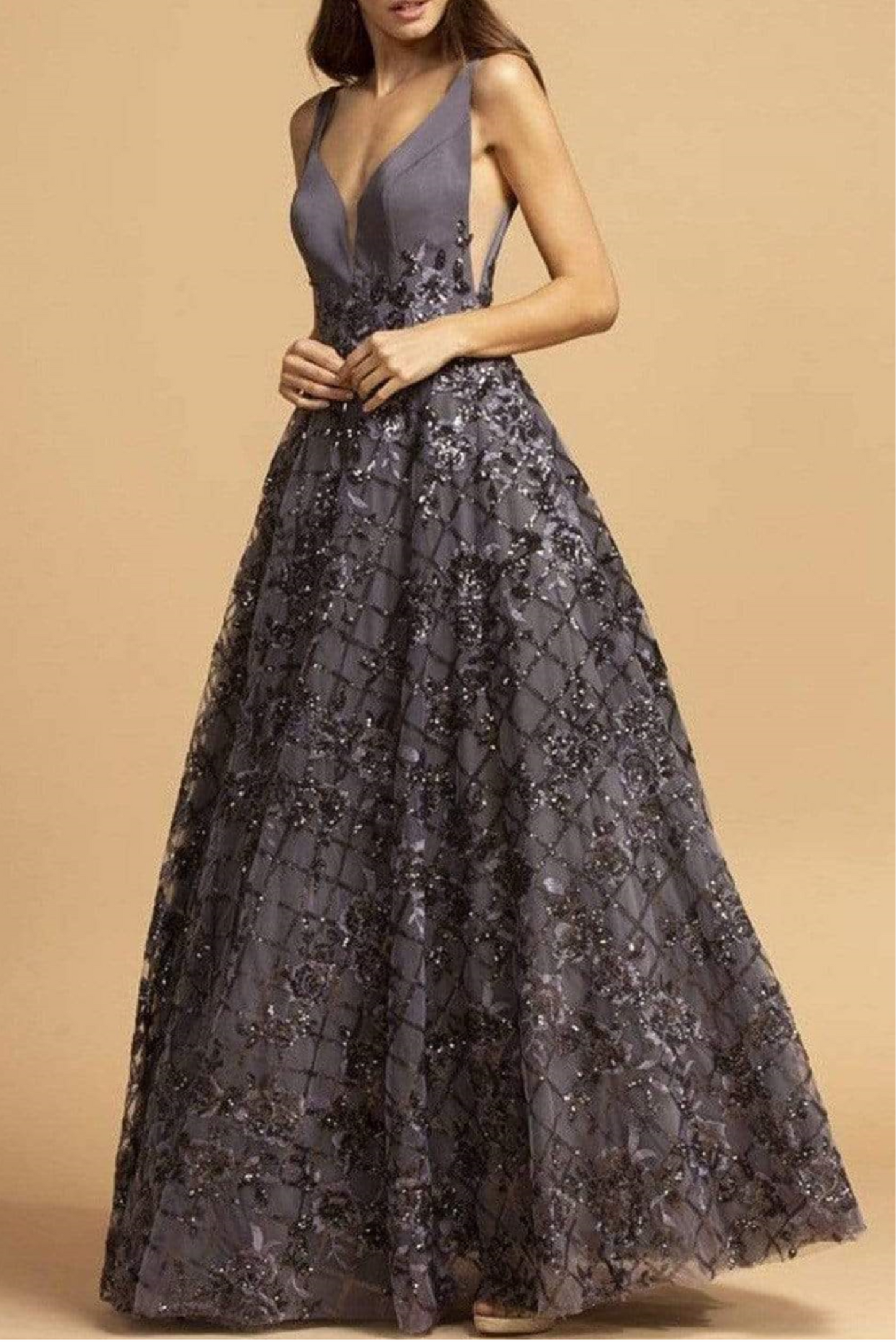 Aspeed Sequined Floral Applique A-Line Ball Gown
