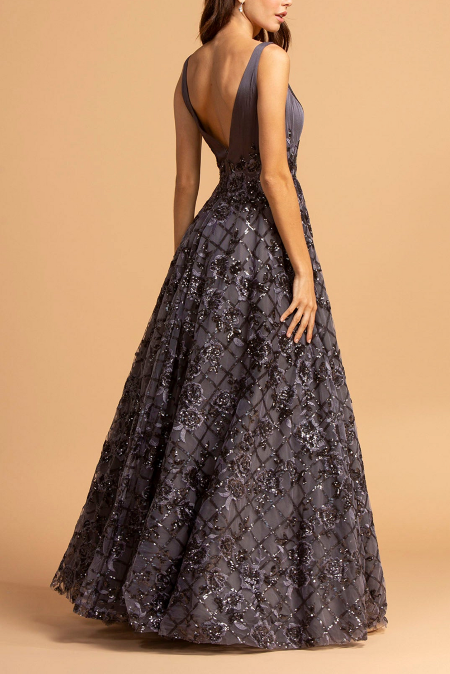 Aspeed Sequined Floral Applique A-Line Ball Gown