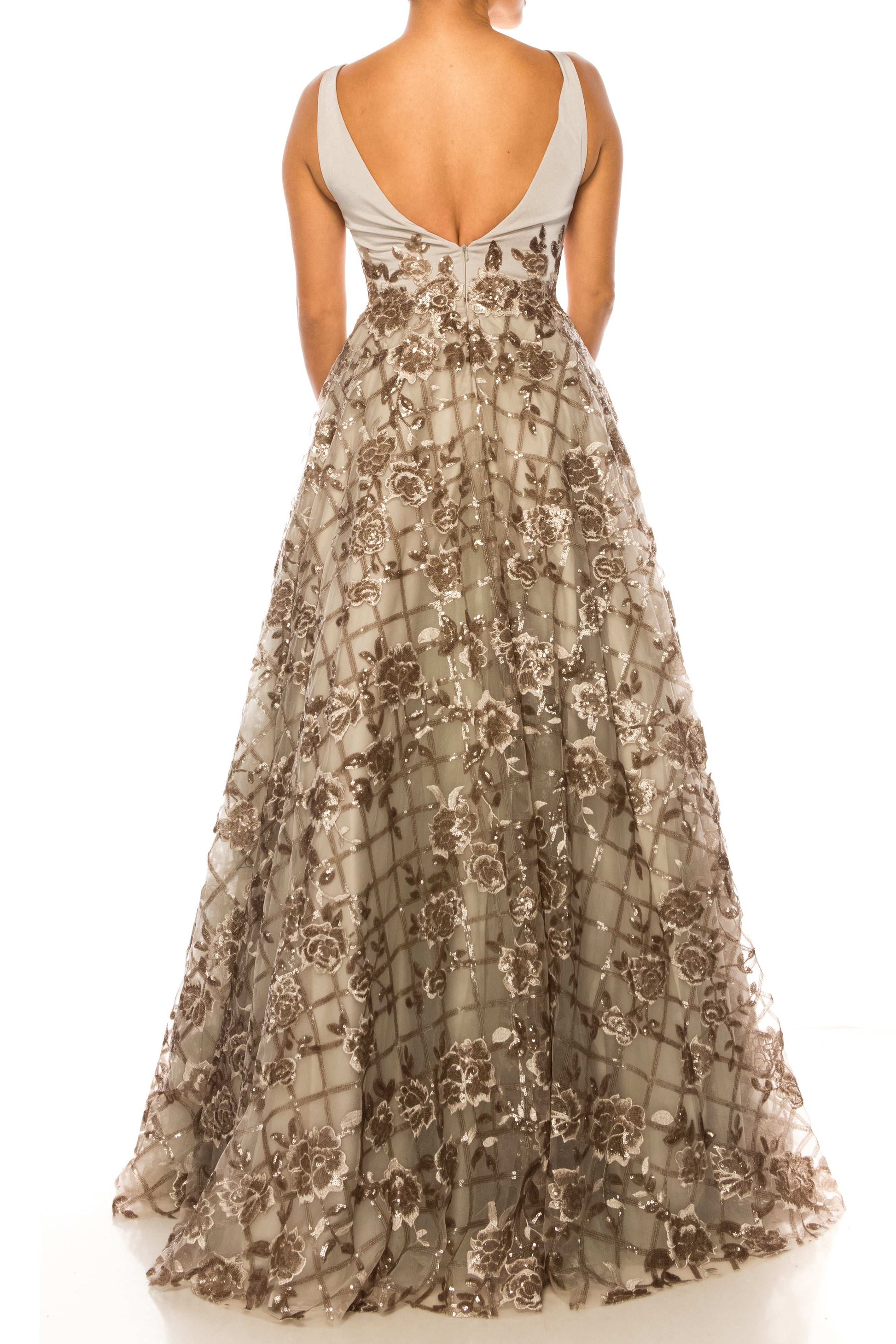 Aspeed Sequined Floral Applique A-Line Ball Gown