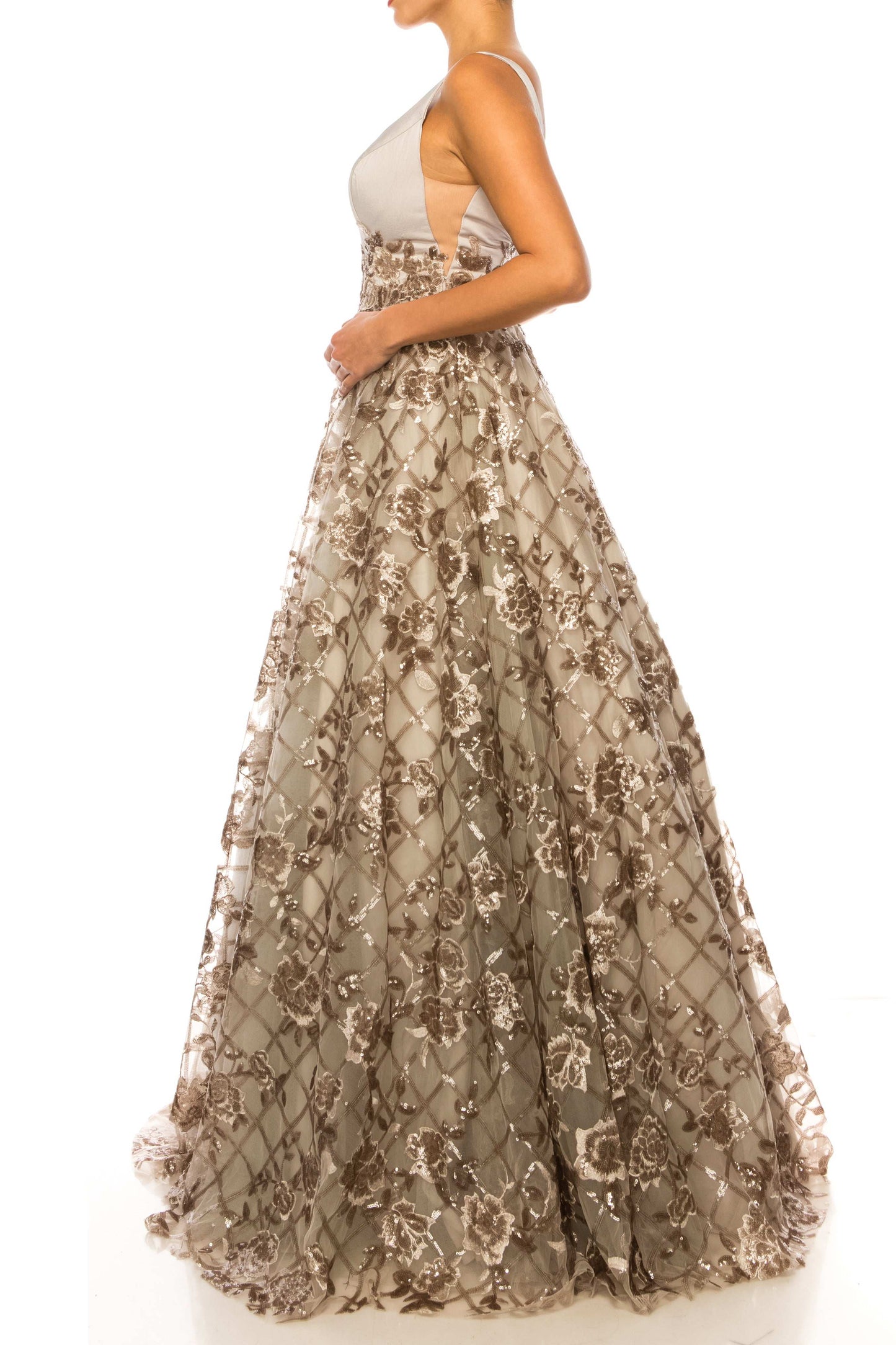 Aspeed Sequined Floral Applique A-Line Ball Gown