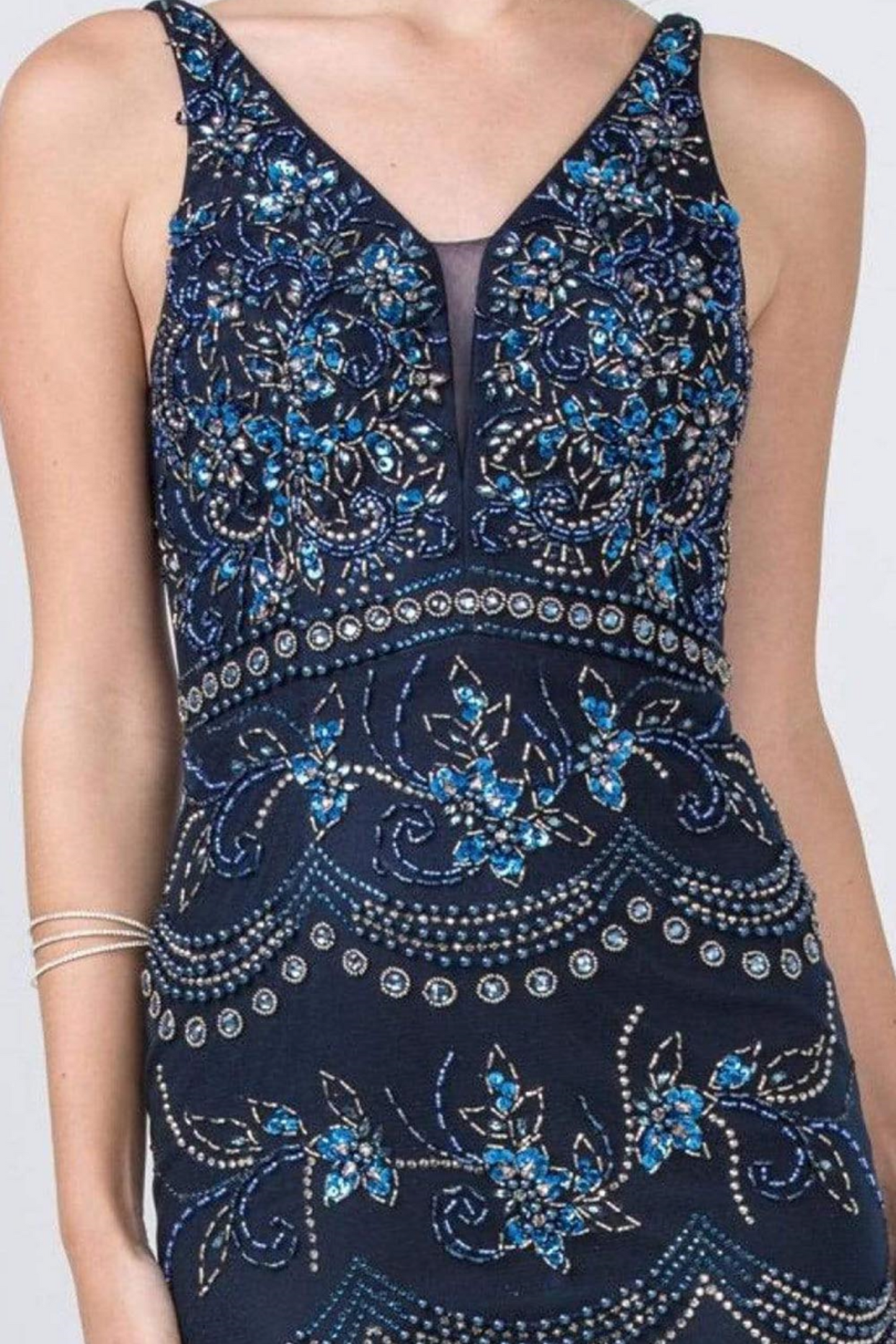 Aspeed Beaded & Sequined V-Neck Long Evening Dress