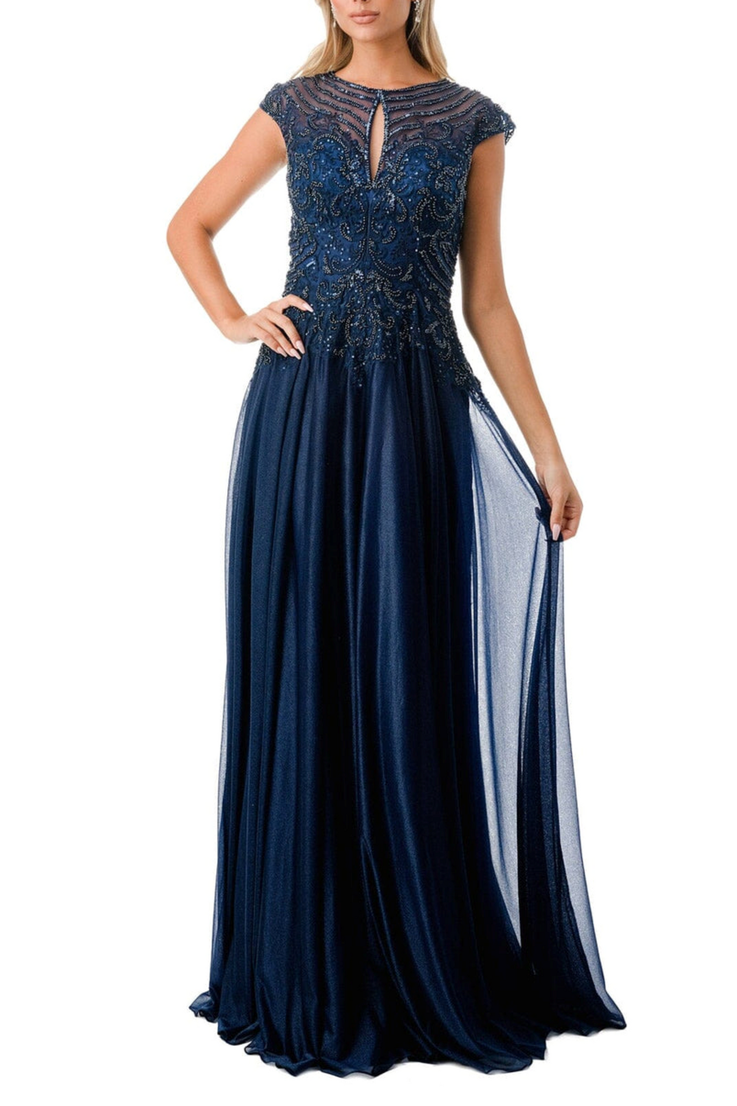 Aspeed Filigree Beaded Keyhole Long Evening Dress