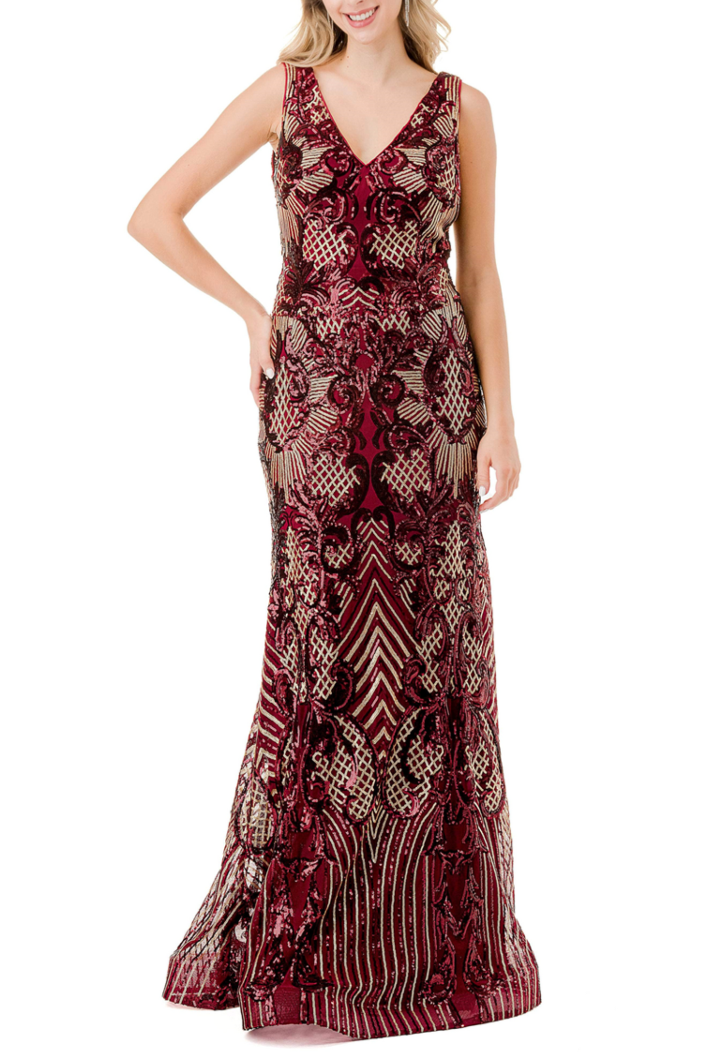 Aspeed V-Neck Sequined Evening Mermaid Dress