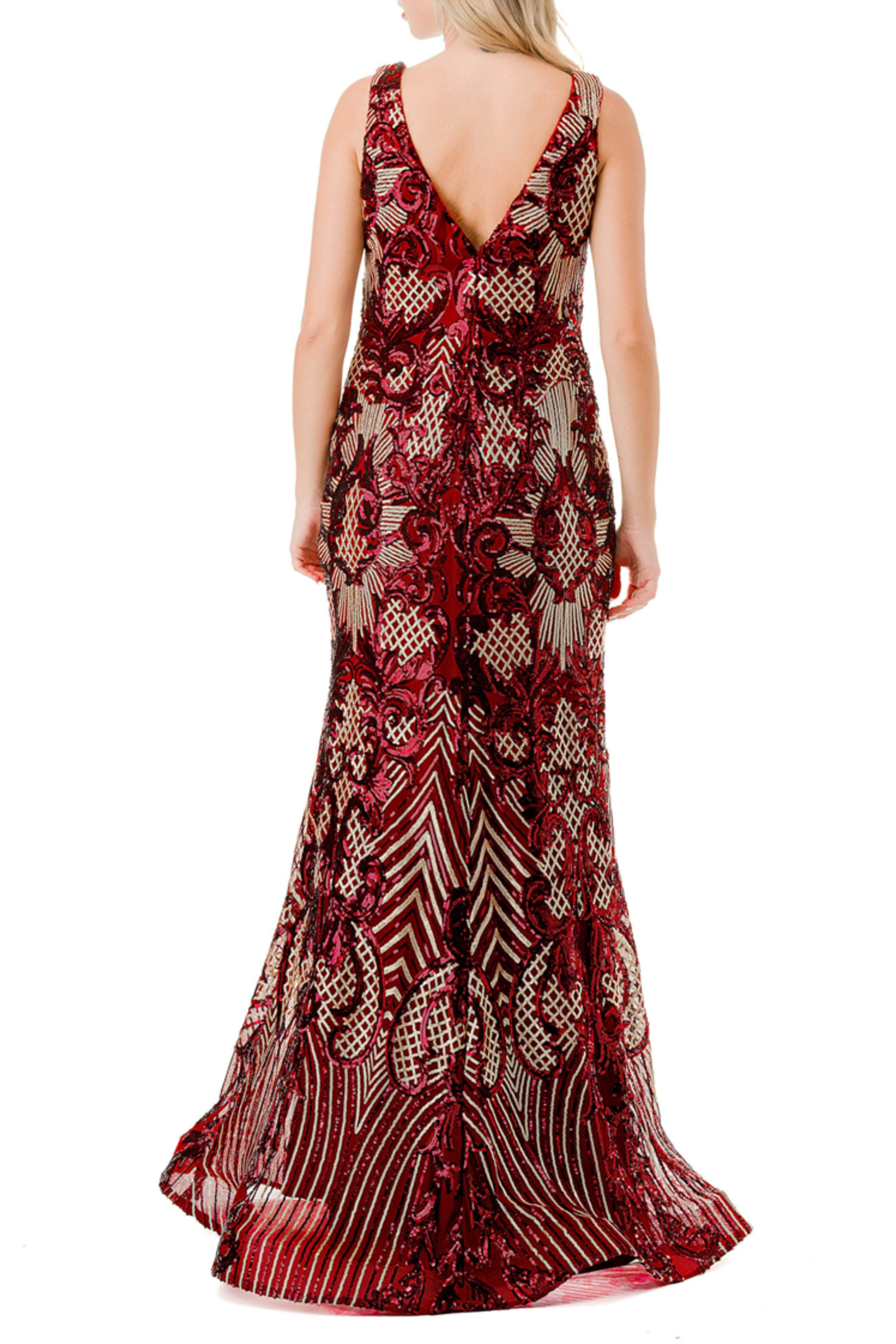 Aspeed V-Neck Sequined Evening Mermaid Dress
