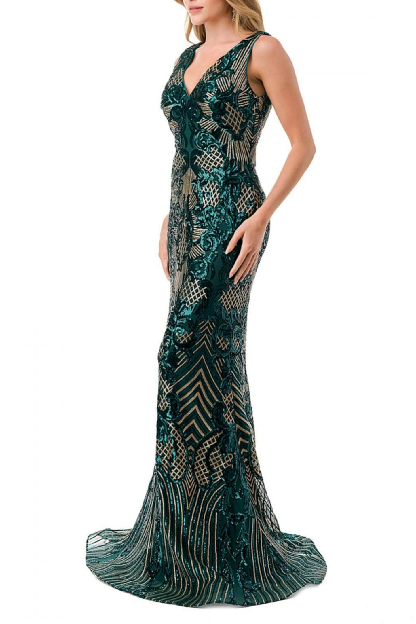Aspeed V-Neck Sequined Evening Mermaid Dress
