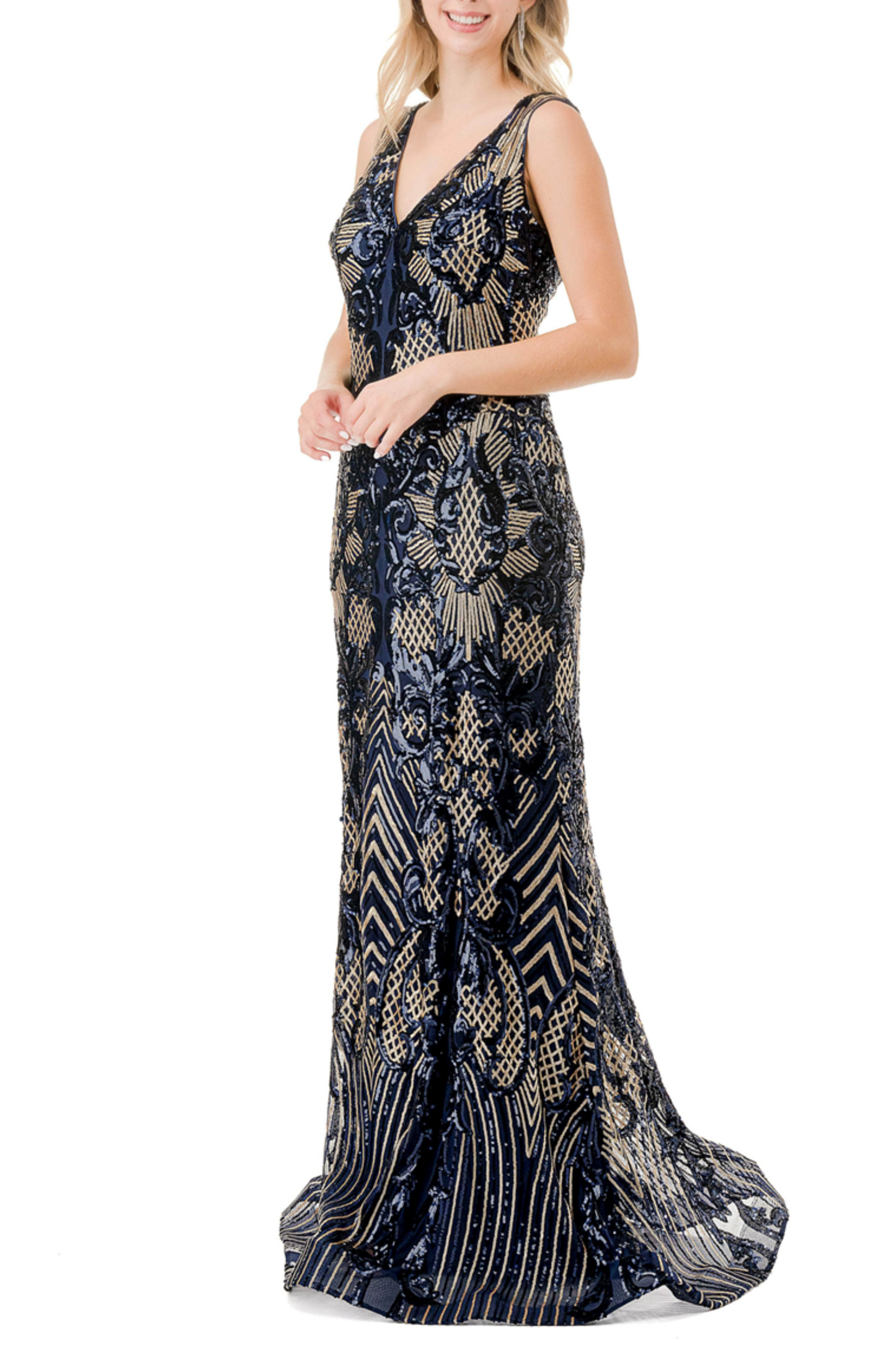 Aspeed V-Neck Sequined Evening Mermaid Dress