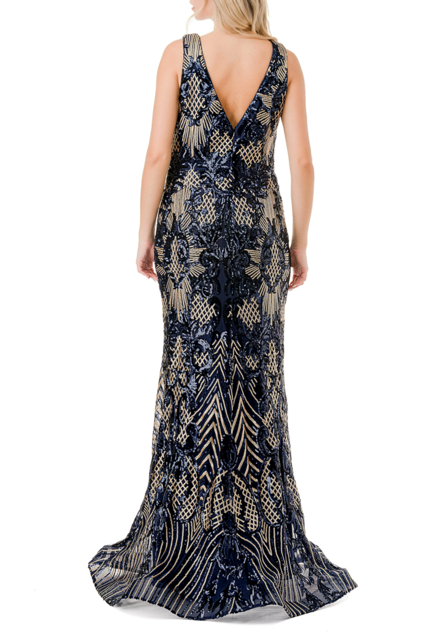 Aspeed V-Neck Sequined Evening Mermaid Dress
