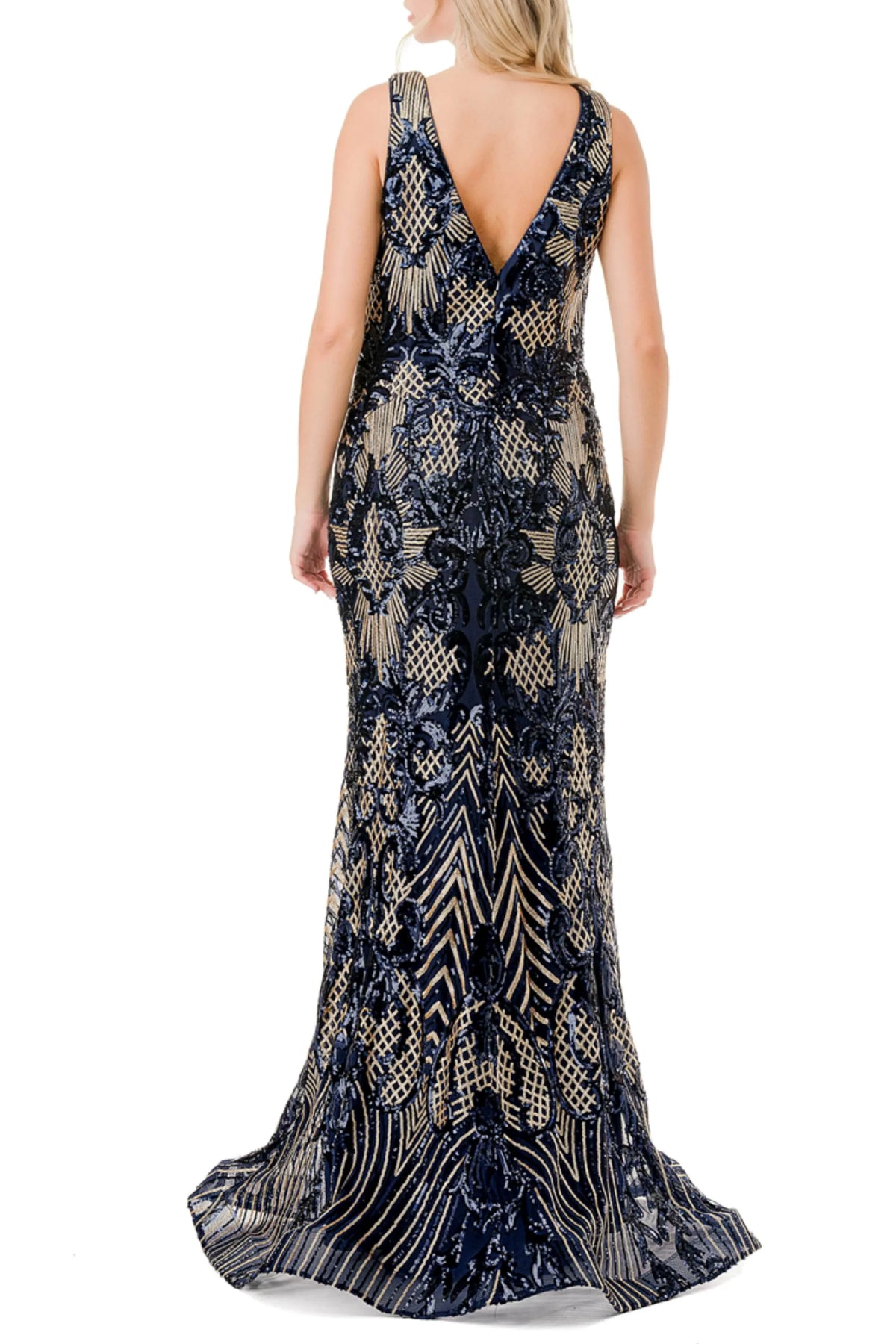 Aspeed V-Neck Sequined Evening Mermaid Dress