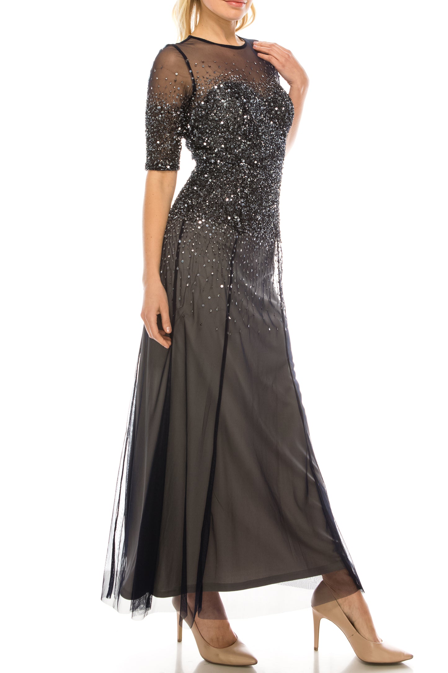 Adrianna Papell 1/2 Sleeve Sequined Dress (Petite)