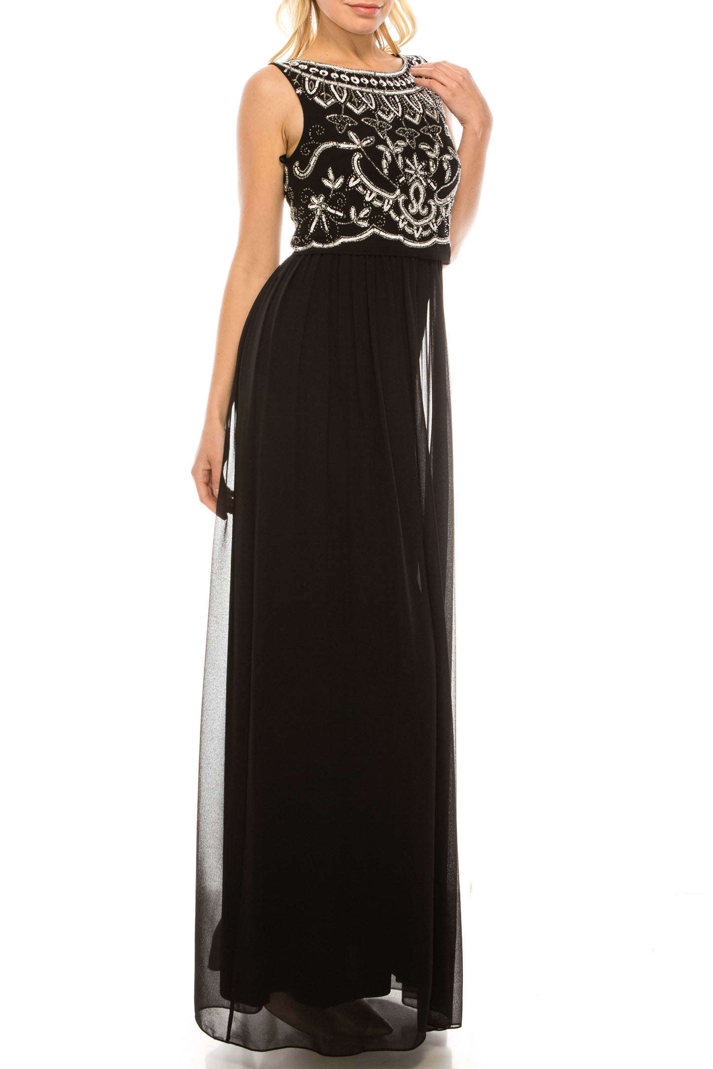 Adrianna Papell Sleeveless Popover Beaded Dress