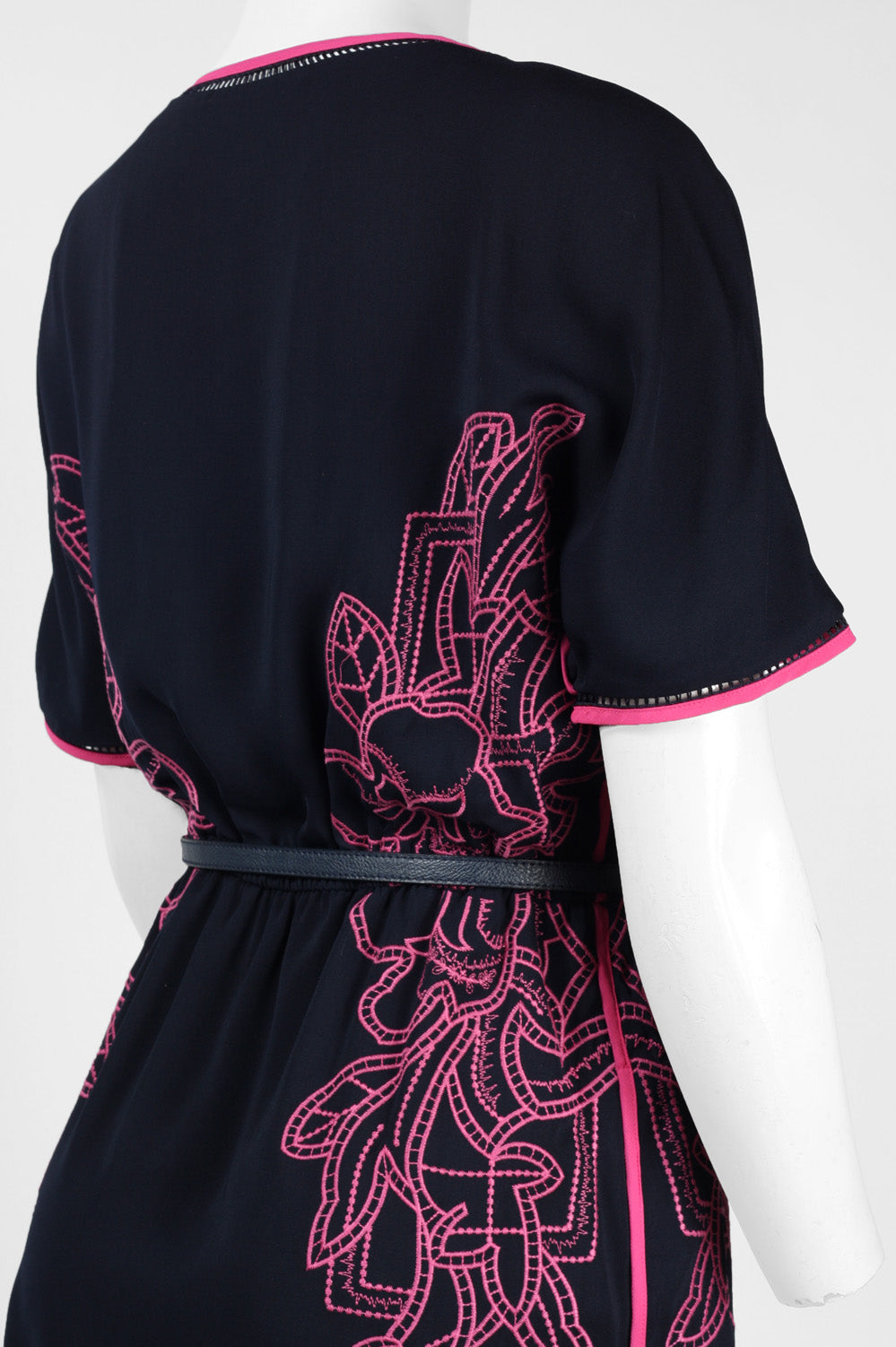 Adrianna Papell Belted Piping-Detail Crepe Dress