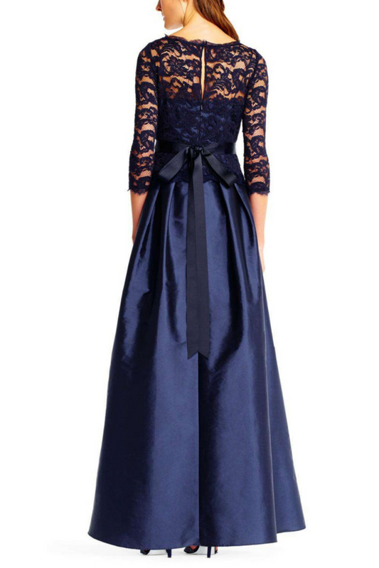 Adrianna Papell 3/4 Sleeve Lace Top Evening Gown