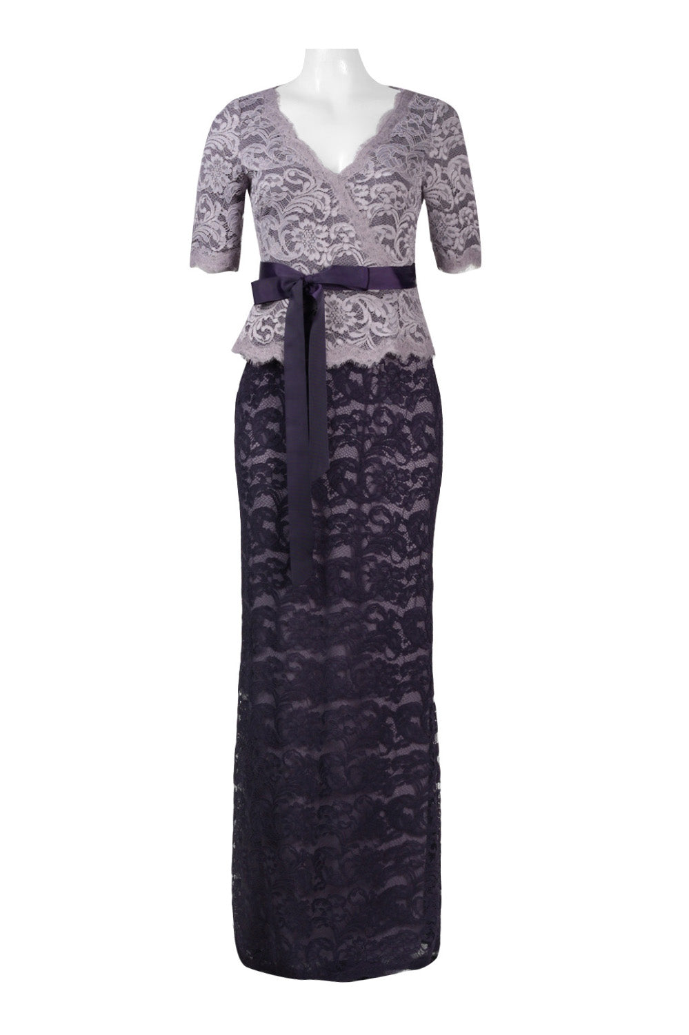 Adrianna Papell 3/4 Sleeve Tie-Waist Lace Dress