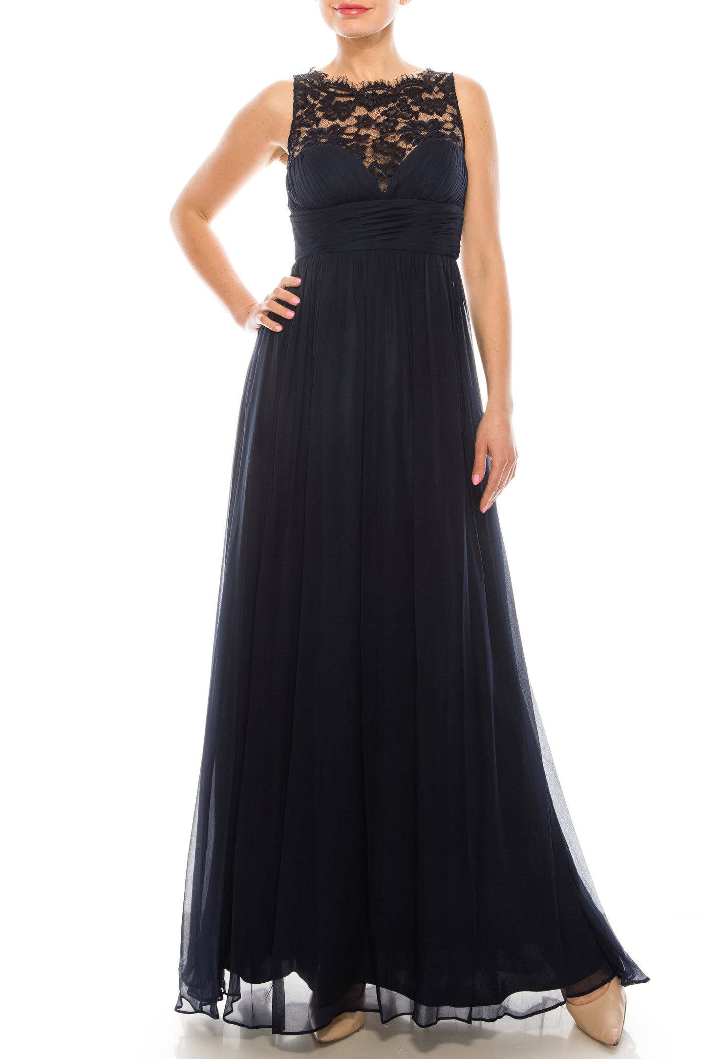 Aidan Mattox Floral Lace Neck A Line Formal Dress
