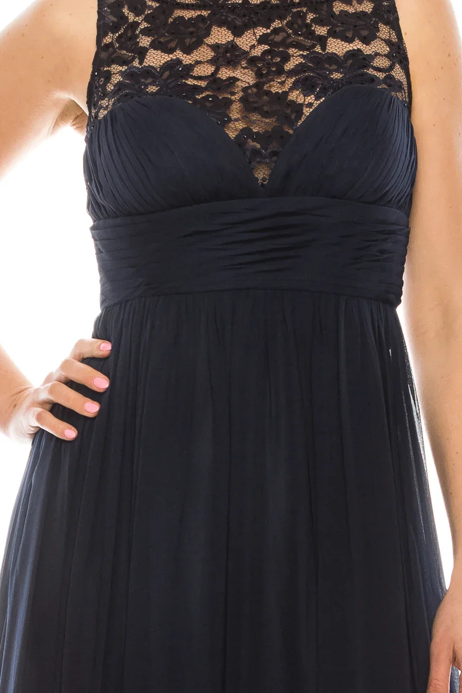 Aidan Mattox Floral Lace Neck A Line Formal Dress