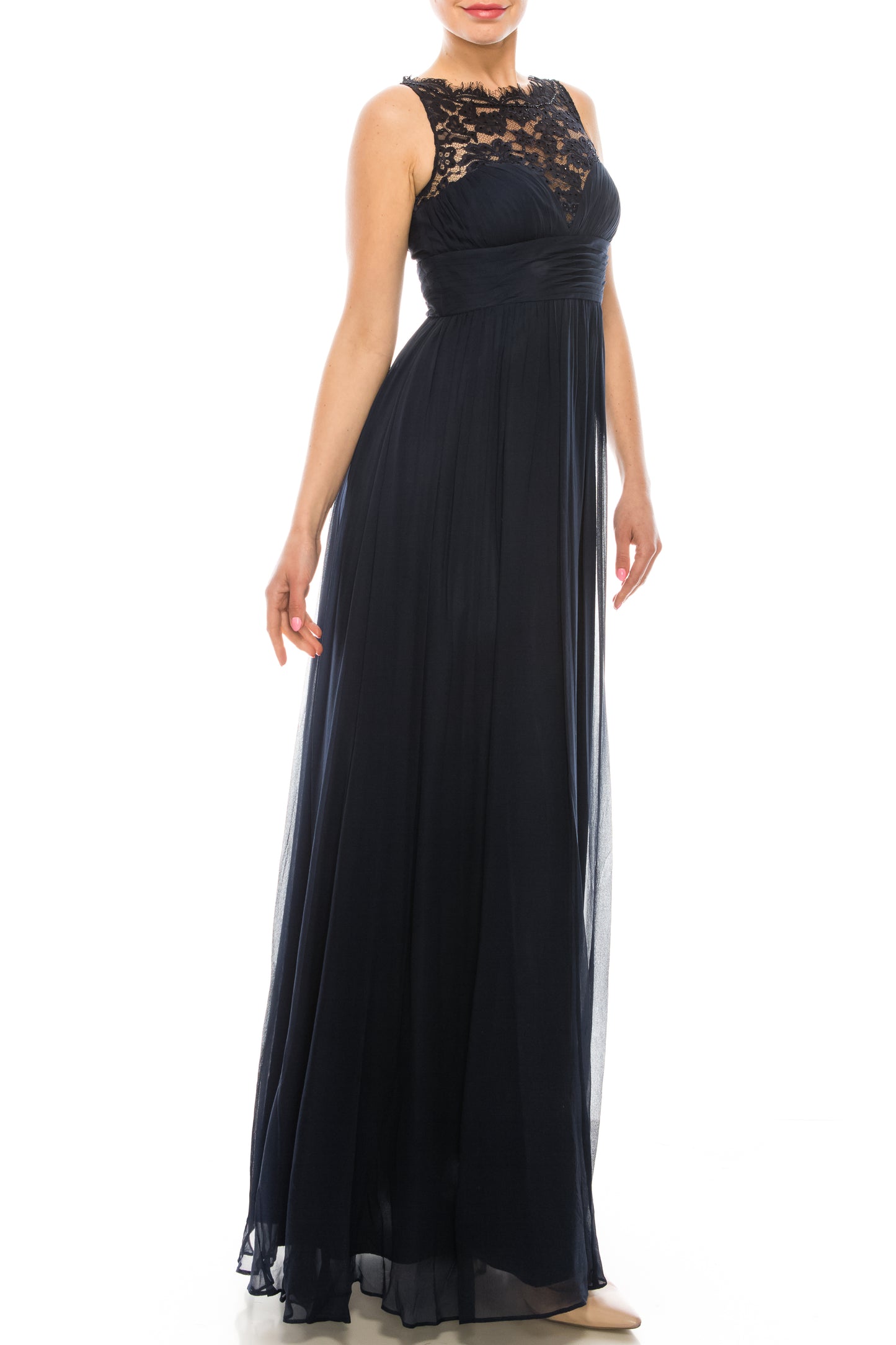 Aidan Mattox Floral Lace Neck A Line Formal Dress