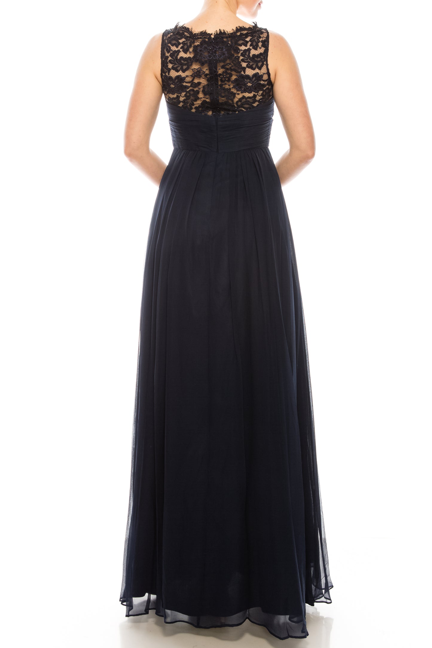 Aidan Mattox Floral Lace Neck A Line Formal Dress