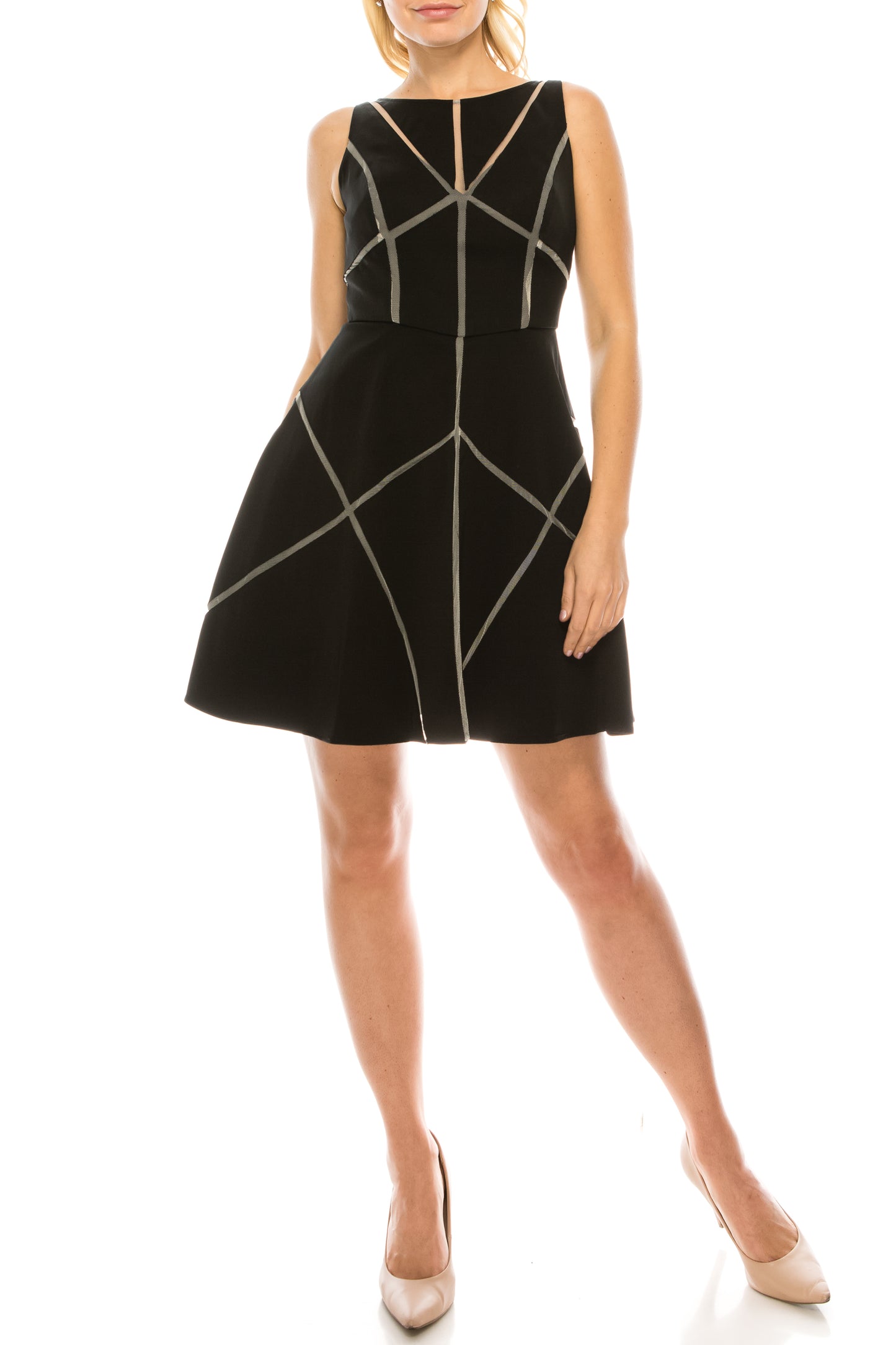 Aidan Mattox Sleeveless Geometric Mesh Party Dress