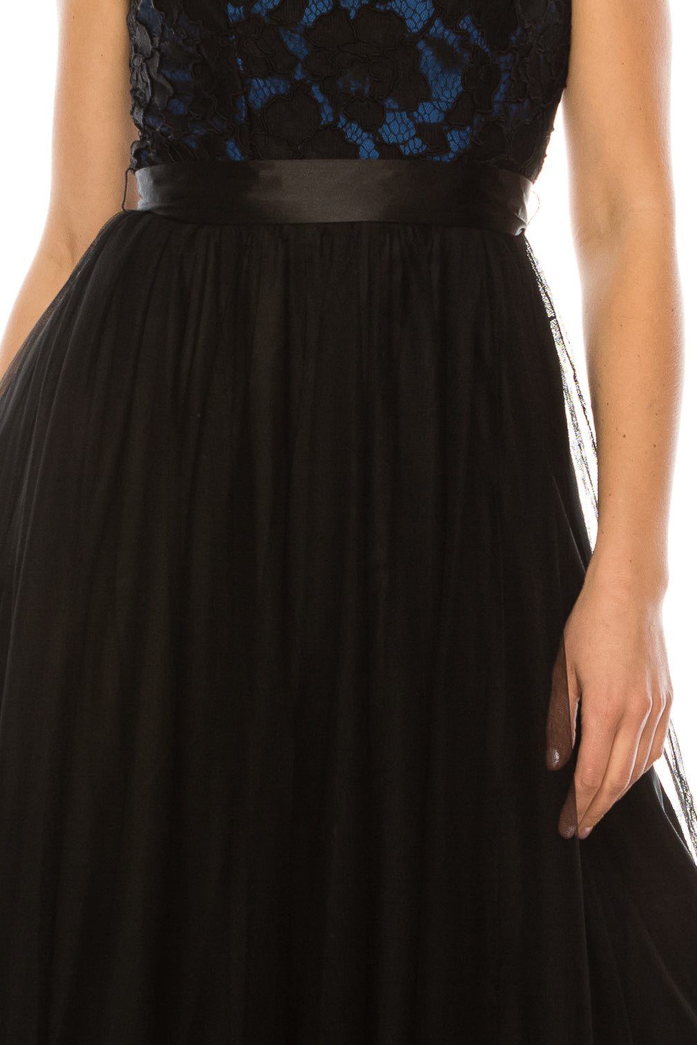 Aidan Mattox Sleeveless Floral Lace Bodice Dress