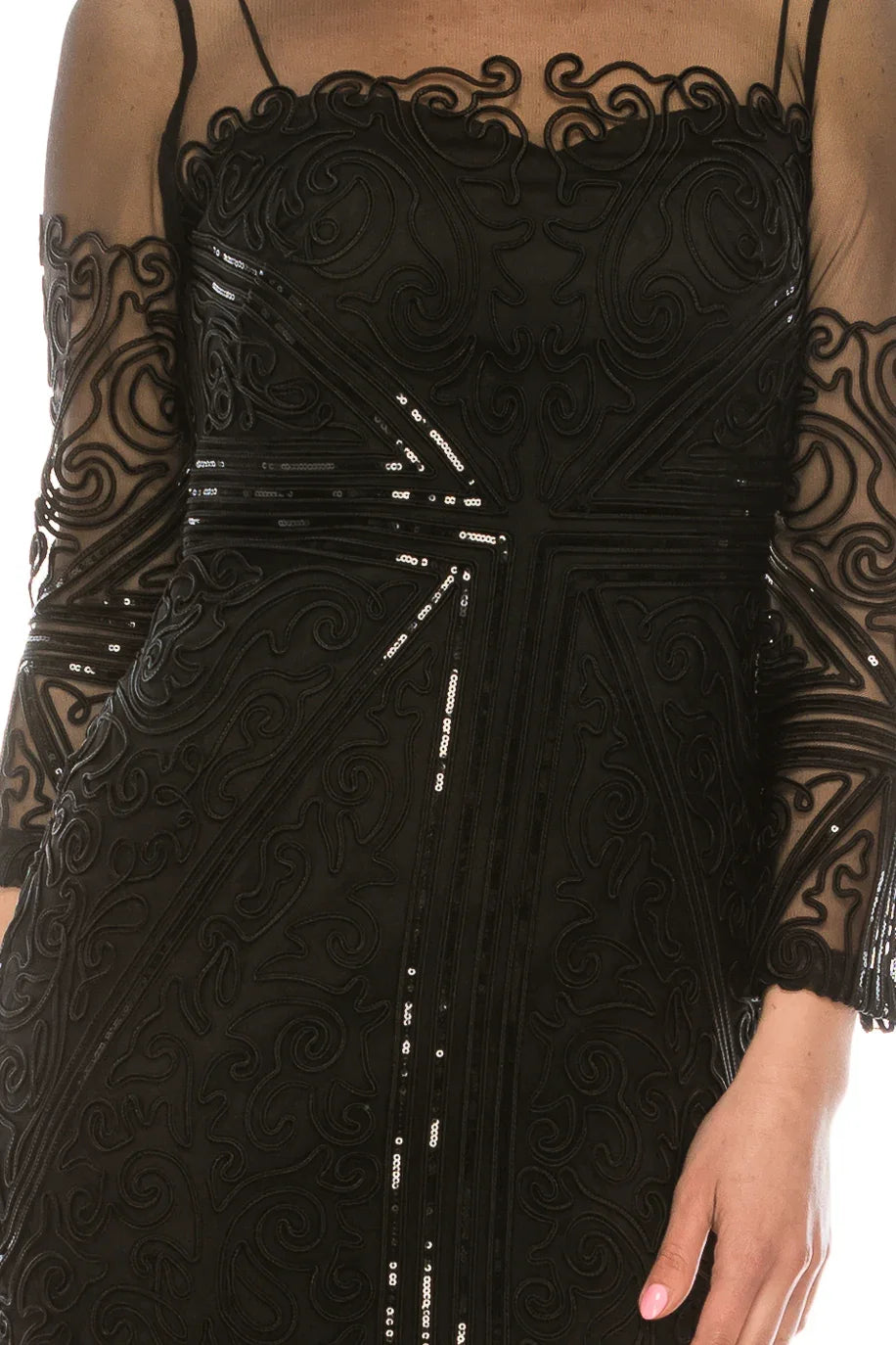 Aidan Mattox 3/4 Sleeve Soutache Embroidered Dress