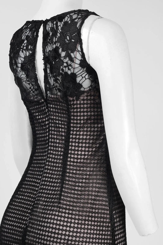 Aidan Mattox Sleeveless Illusion Neck Lace Dress