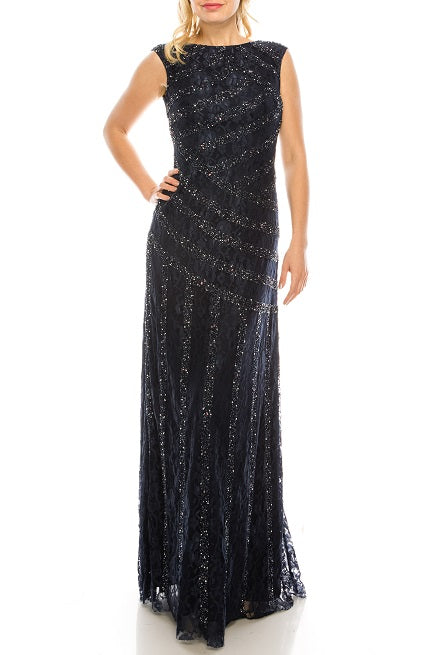 Aidan Mattox Cap Sleeve Embellished Lace Dress