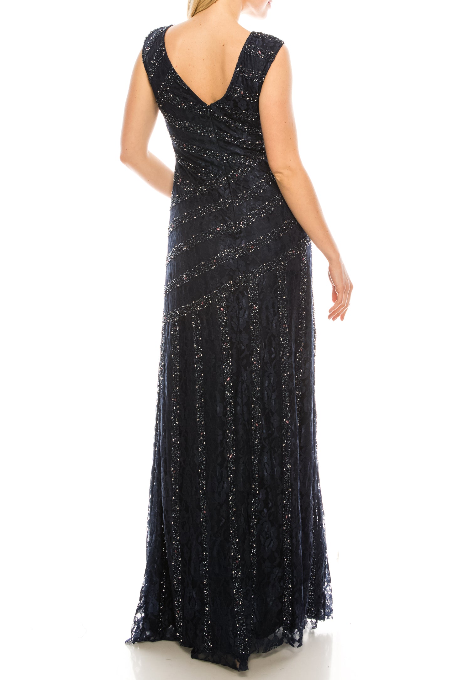 Aidan Mattox Cap Sleeve Embellished Lace Dress