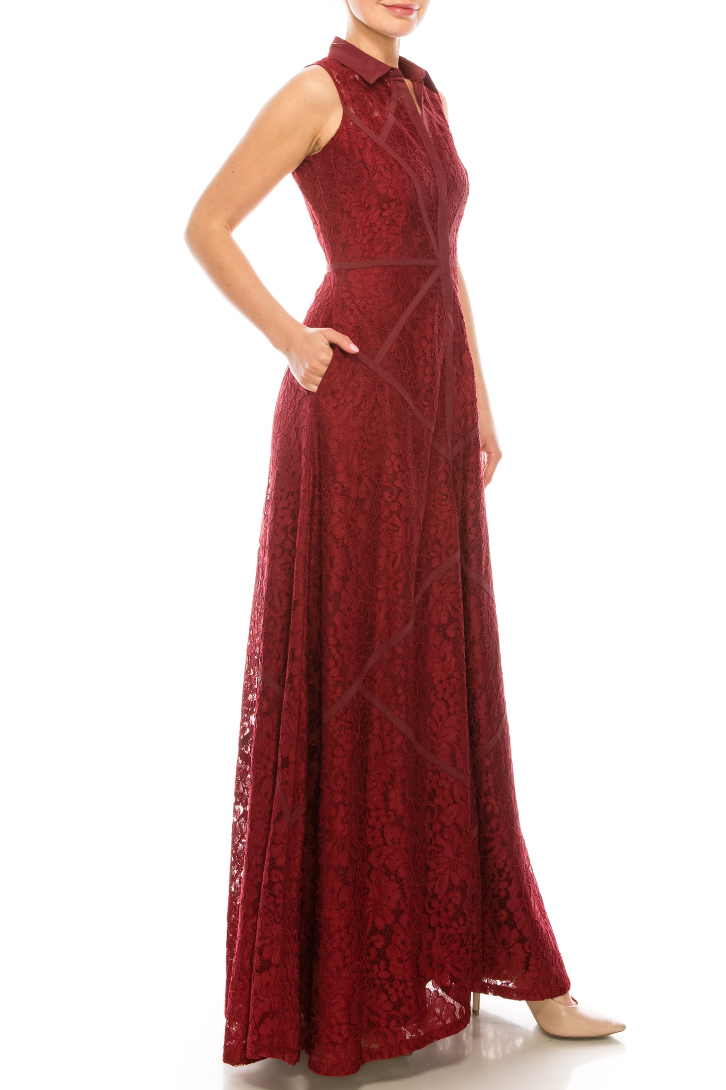 Aidan Mattox Sleeveless Piping Detail A-Line Dress