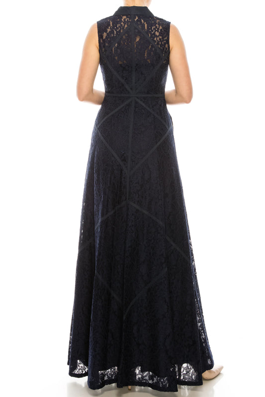Aidan Mattox Sleeveless Piping Detail A-Line Dress