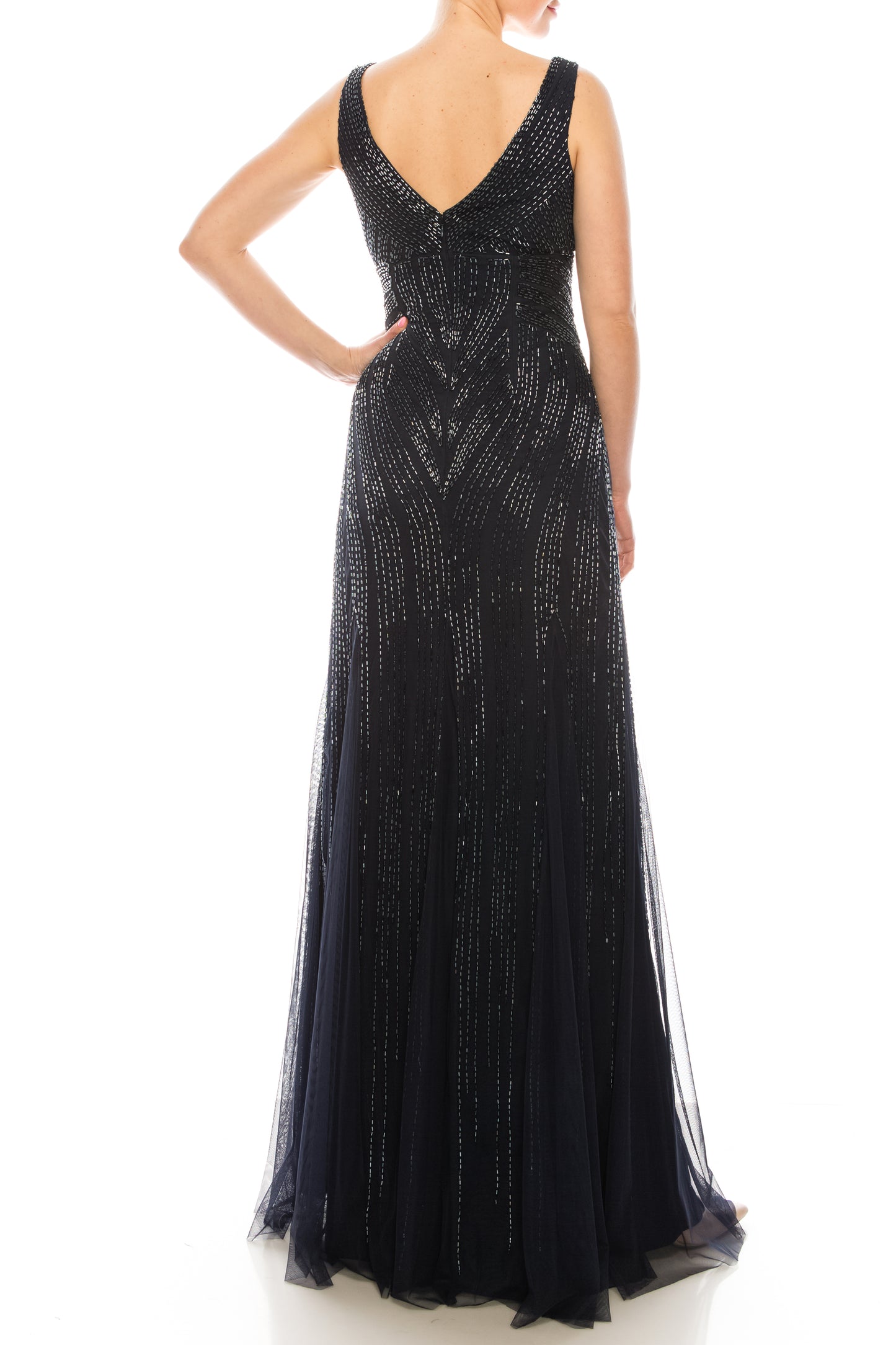 Aidan Mattox V-Neck Sleeveless Beaded Evening Gown