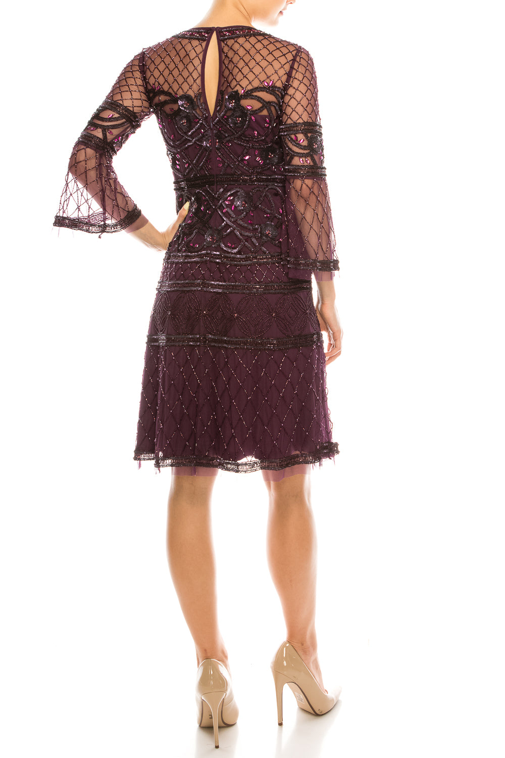 Aidan Mattox Embellished 3/4 Sleeve Evening Dress