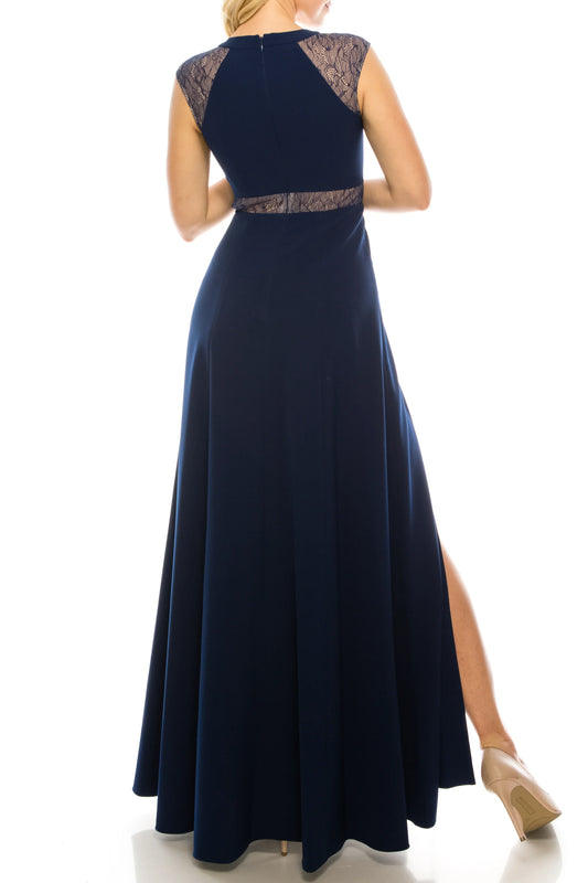 Aidan Mattox Sleeveless Lace-Detail Evening Dress