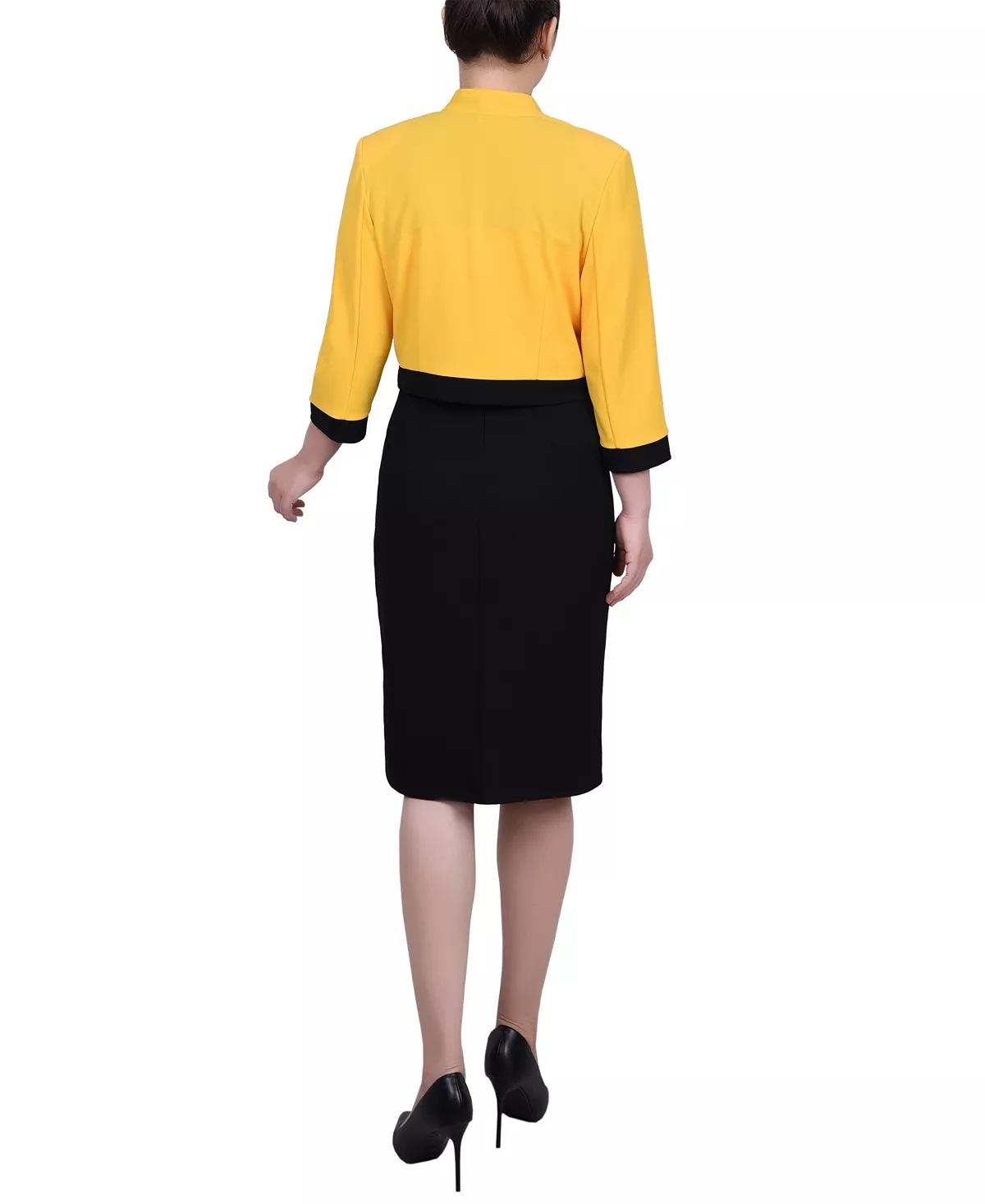 Allen Kay Contrast Belted Cropped Jacket Dress