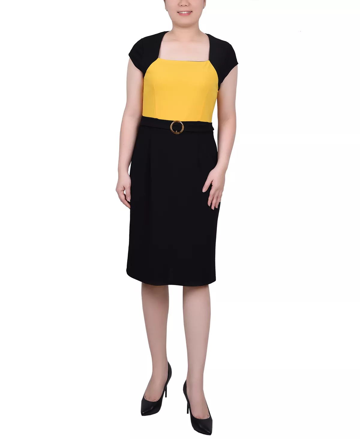 Allen Kay Contrast Belted Cropped Jacket Dress