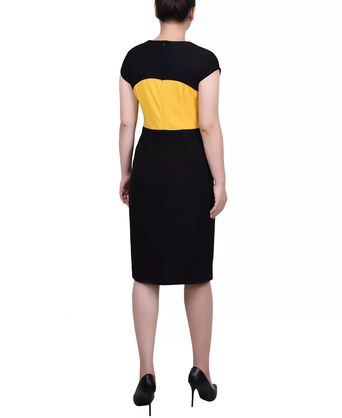 Allen Kay Contrast Belted Cropped Jacket Dress