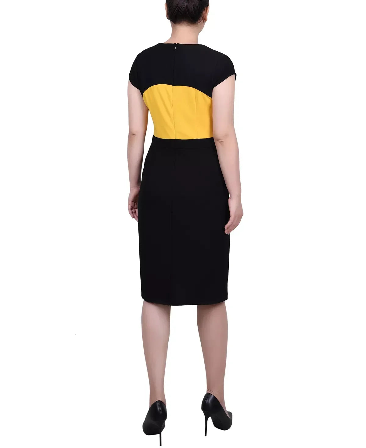 Allen Kay Contrast Belted Cropped Jacket Dress