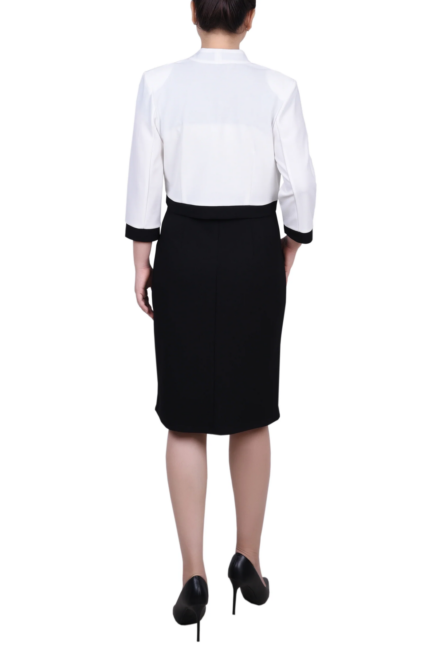 Allen Kay Contrast Belted Cropped Jacket Dress