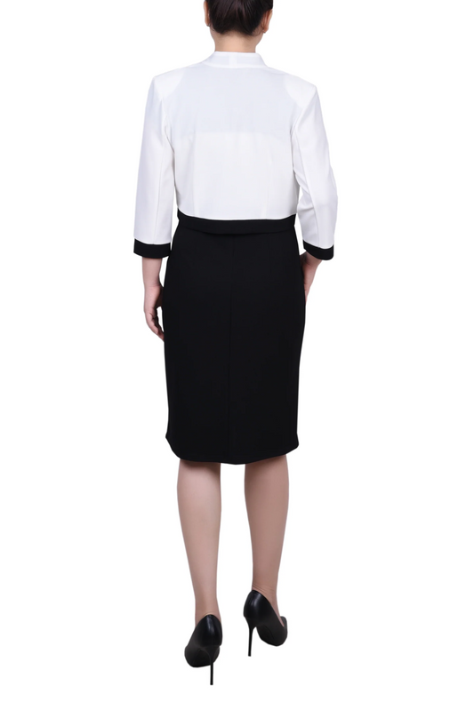 Allen Kay Contrast Belted Cropped Jacket Dress