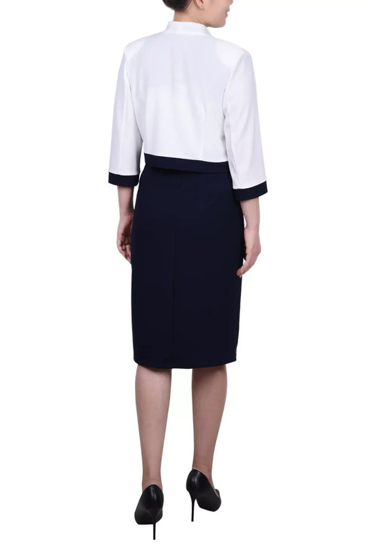 Allen Kay Contrast Belted Cropped Jacket Dress