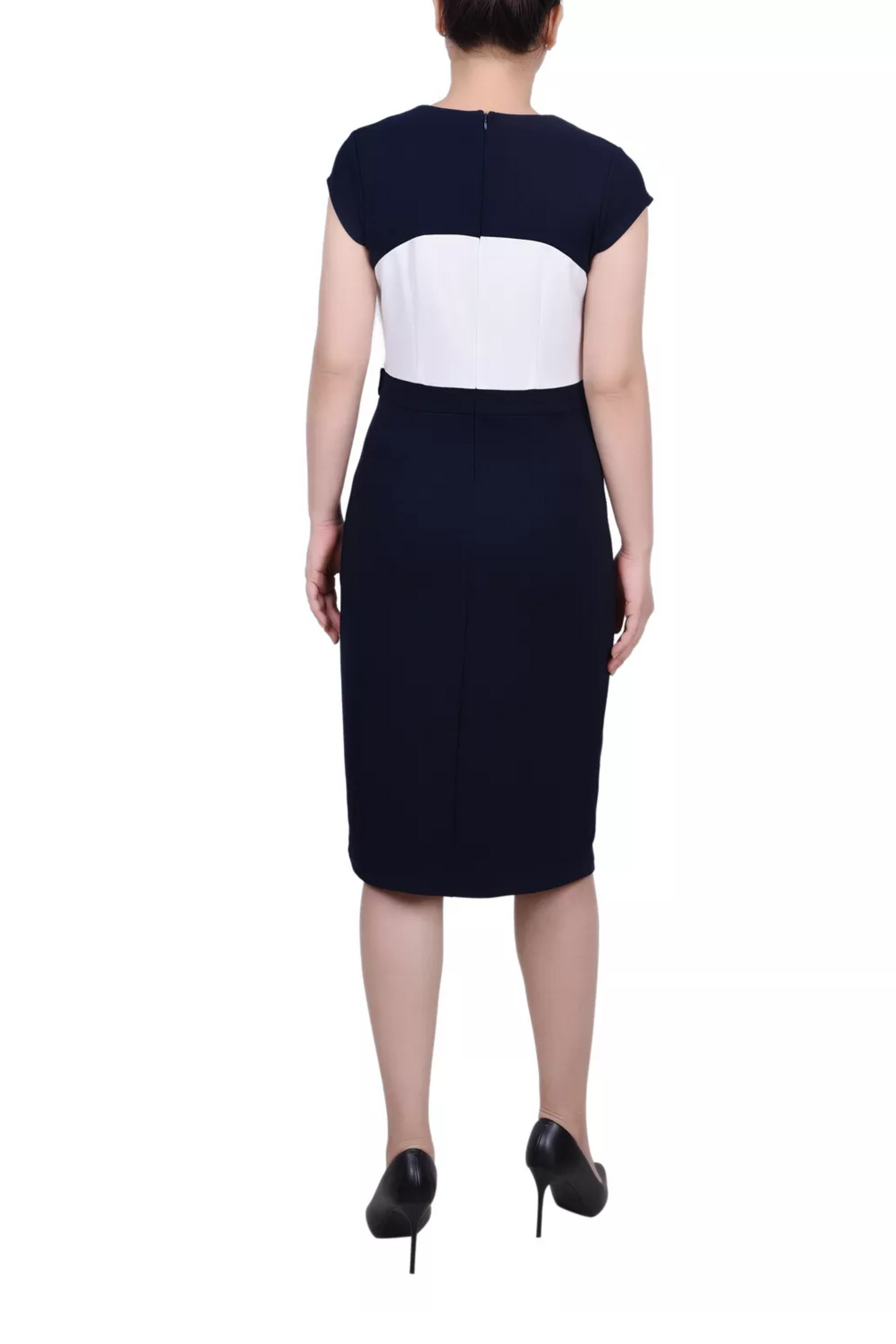 Allen Kay Contrast Belted Cropped Jacket Dress