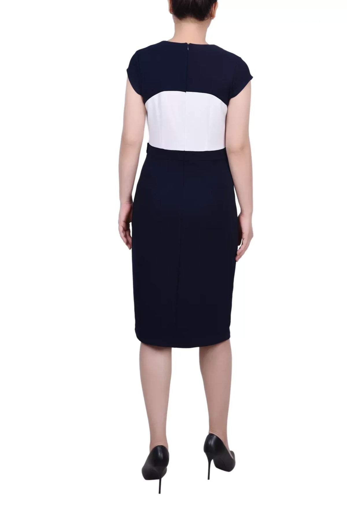 Allen Kay Contrast Belted Cropped Jacket Dress