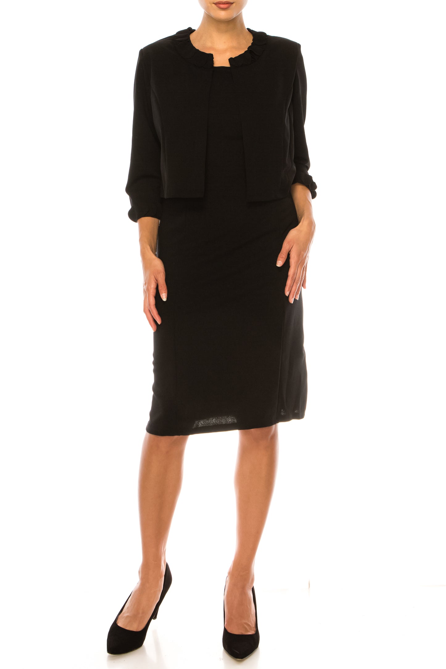 Allen Kay Circular Trim 2-Pc Cropped Jacket Dress