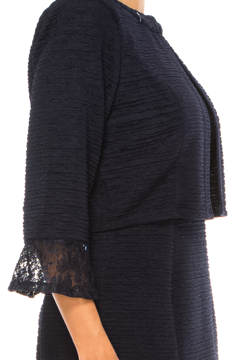 Allen Kay Embellished Lace Trim Jacket Dress Set