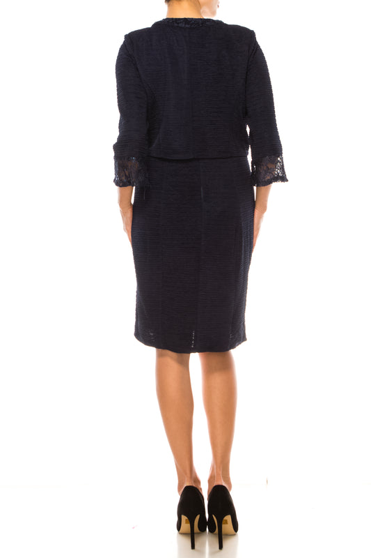 Allen Kay Embellished Lace Trim Jacket Dress Set