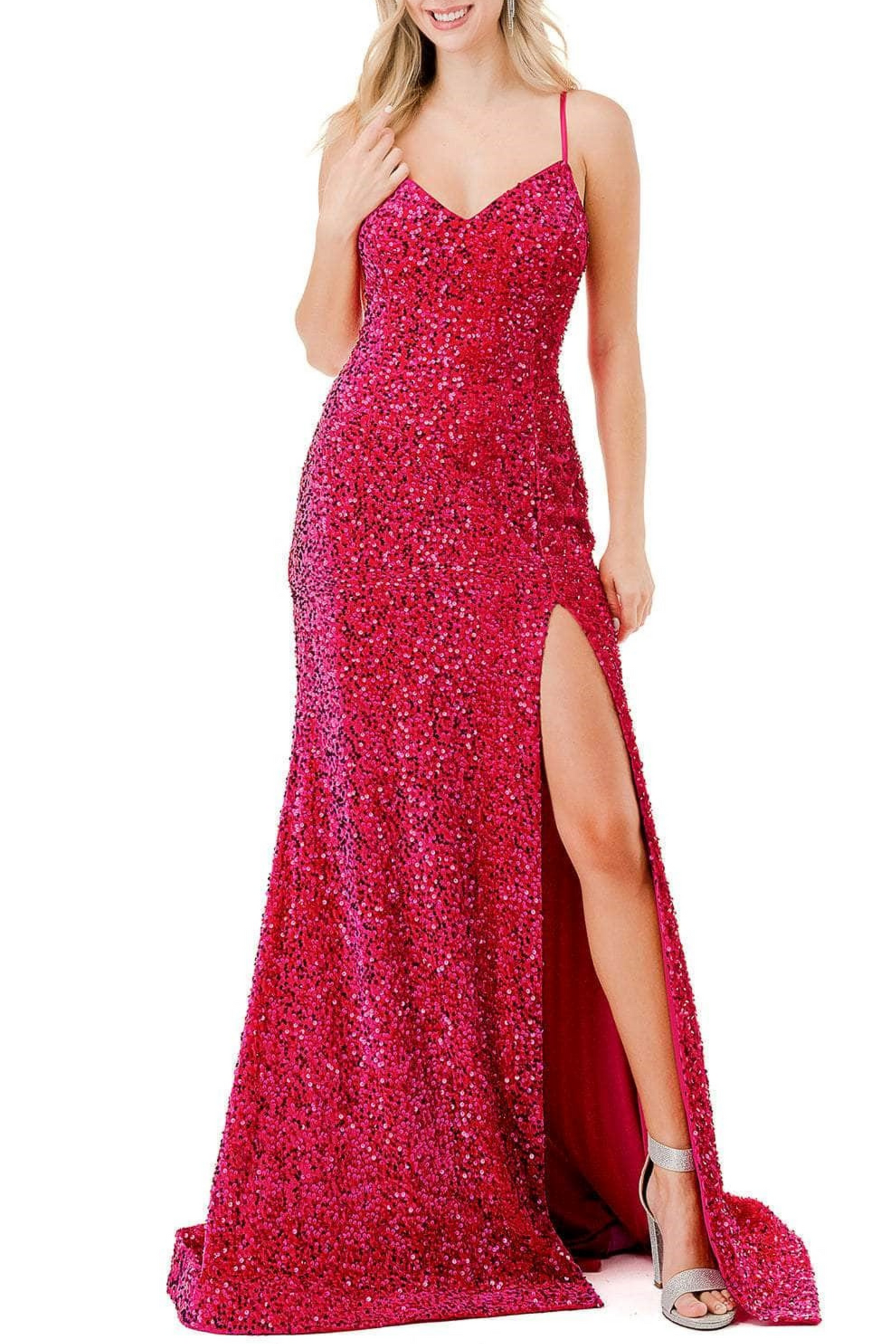 Aspeed Sequined Spaghetti Strap Long Evening Dress