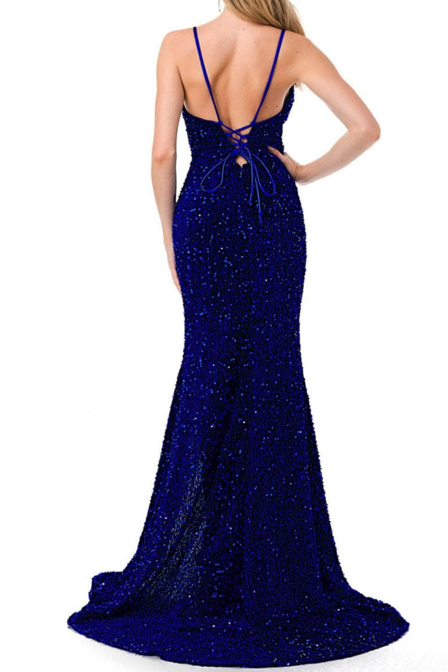 Aspeed Sequined Spaghetti Strap Long Evening Dress