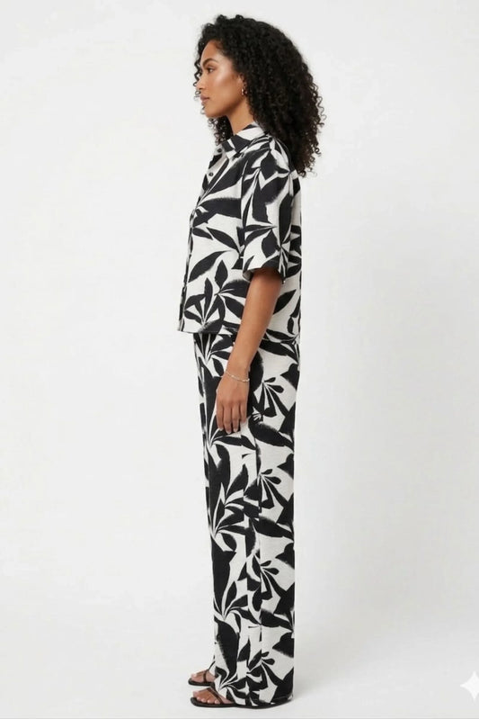BATIA Ivory & Anthracite Bold Leaf Print Pant Set