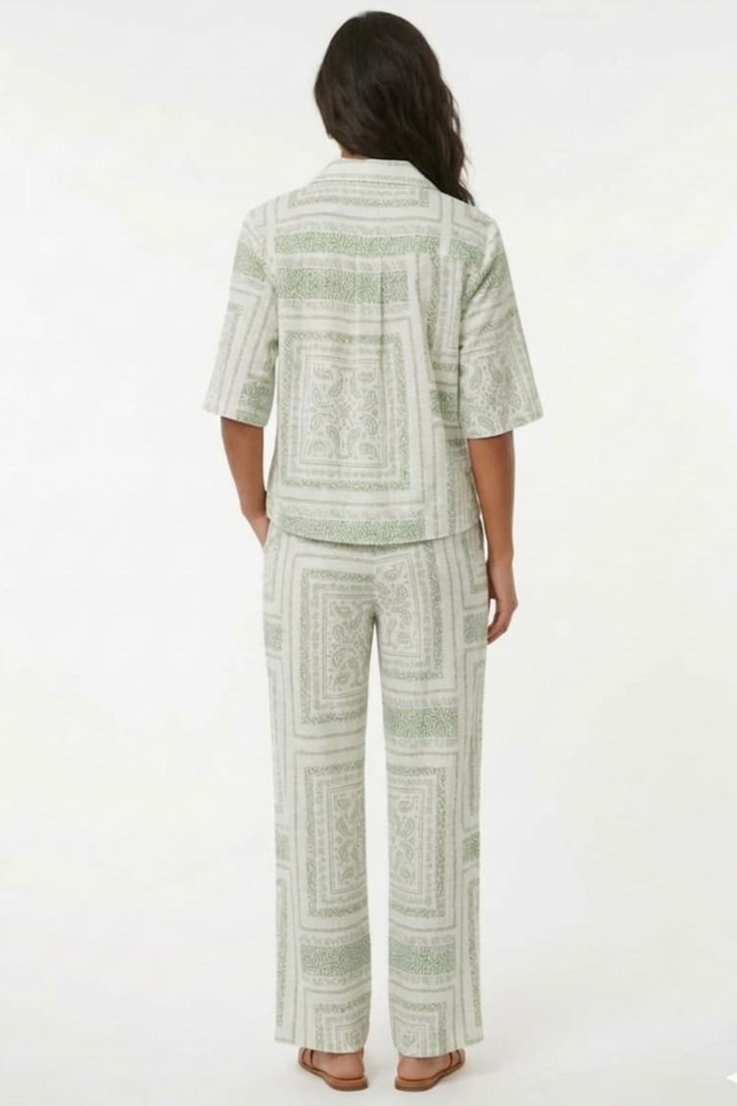 BATIA Ivory Green Bandana Patchwork Pant Set