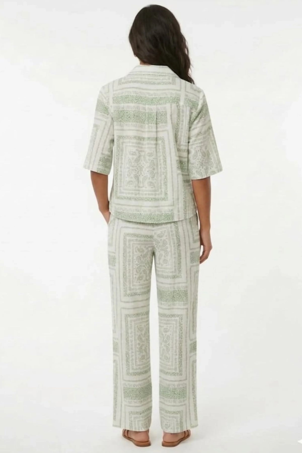 BATIA Ivory Green Bandana Patchwork Pant Set